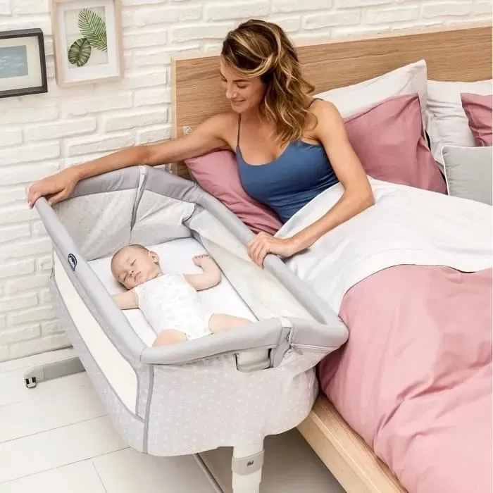 Chicco Next2Me Dream Silver - Berceau cododo de 0 mois, hauteur réglable, inclinable, avec roues, freins et matelas