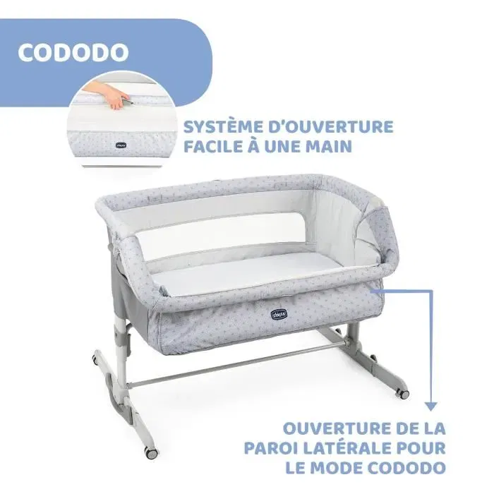 Chicco Next2Me Dream Silver - Berceau cododo de 0 mois, hauteur réglable, inclinable, avec roues, freins et matelas