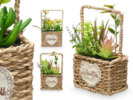 Ibergarden Maceta avec anse assortis 12x21x10cm Plastique Bois Métal Vert (Set de 12)