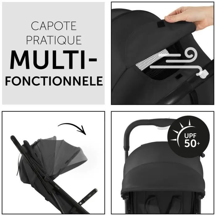 Hauck Poussette compacte Travel N Care Noir - Pliage à une main, siège inclinable allongé, capote UPF 50+, 4 roues pivotantes, suspension et panier Hauck Poussette compacte Travel N Care Noir - Pliage à une main, siège inclinable allongé, capote UPF 50+, 4 roues pivotantes, suspension et panier