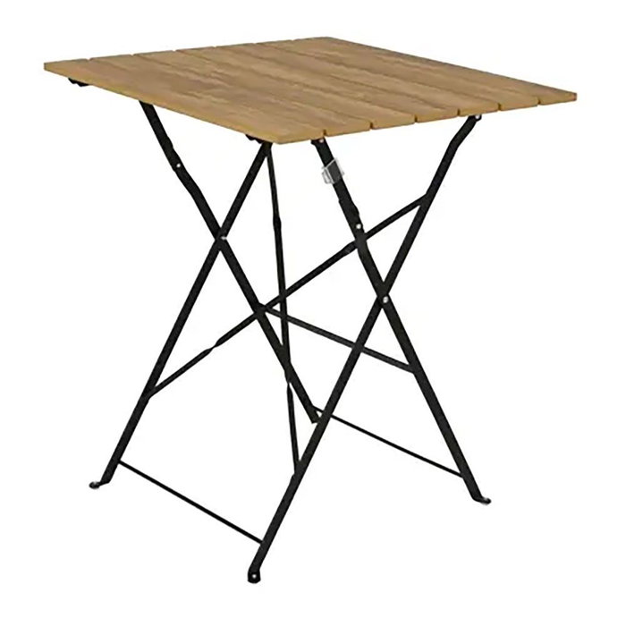 Outdoor Living By Decoris Leeds Ensemble de table et 2 chaises pliantes, acier noir et bois synthétique marron, dimensions incluses