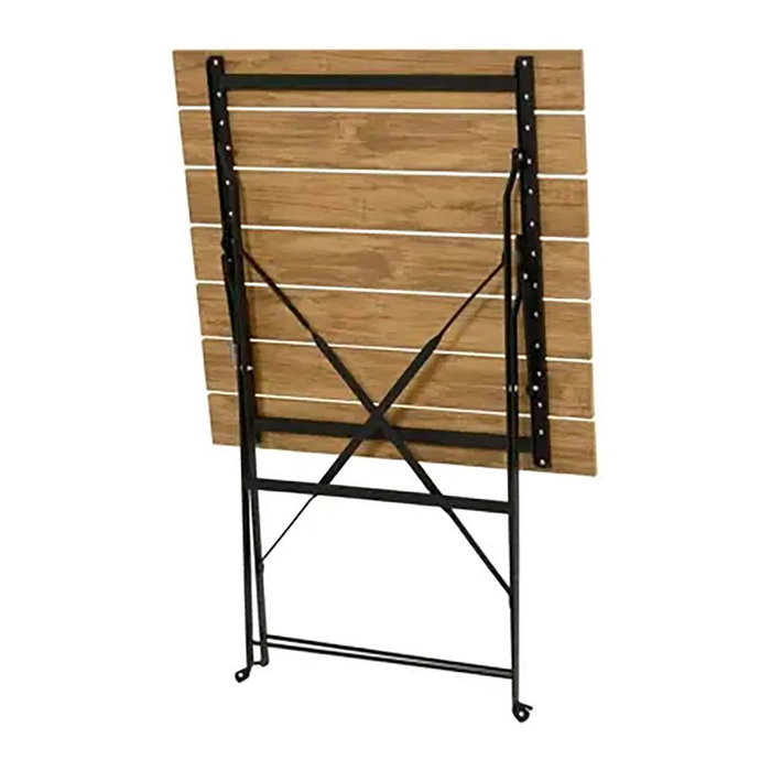 Outdoor Living By Decoris Leeds Ensemble de table et 2 chaises pliantes, acier noir et bois synthétique marron, dimensions incluses