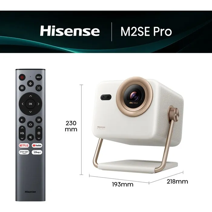 Hisense M2SE Pro - Vidéoprojecteur Mini 4K UHD Triple Laser Trichroma, 1150 ANSI Lumens, Smart TV VIDAA, Dolby Vision, HDMI 2.1, WiFi 6, Son Intégré