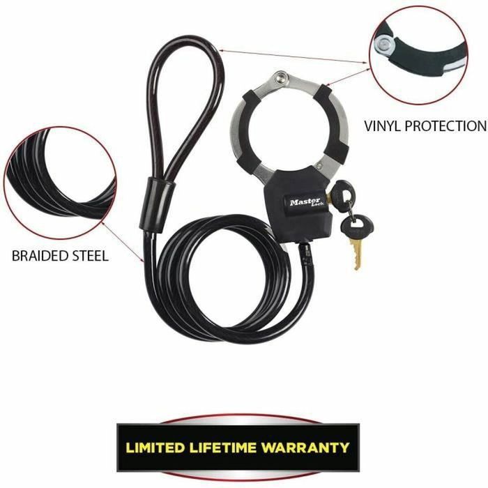 Master Lock Antivol Menottes Street Cuff Noir avec Câble 1m