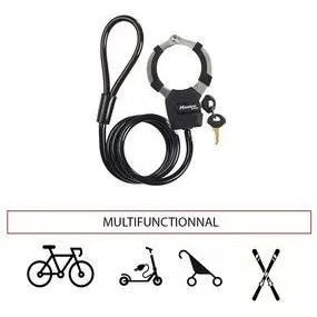 Master Lock Street Cuff Antivol menotte à câble 1 m, acier tressé 8 mm - Noir - Réf. 8275EURDPROBLK - Protection trottinettes, vélos, équipements sportifs