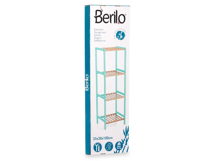 Berilo Étagère Carrée 4 Étagères Bambou Pin Menta 35 x 100 x 30 cm
