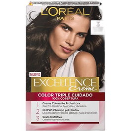 L'Oréal Paris Excellence Crème Tinte Permanente 3, teinture permanente pour cheveux crème, marron foncé