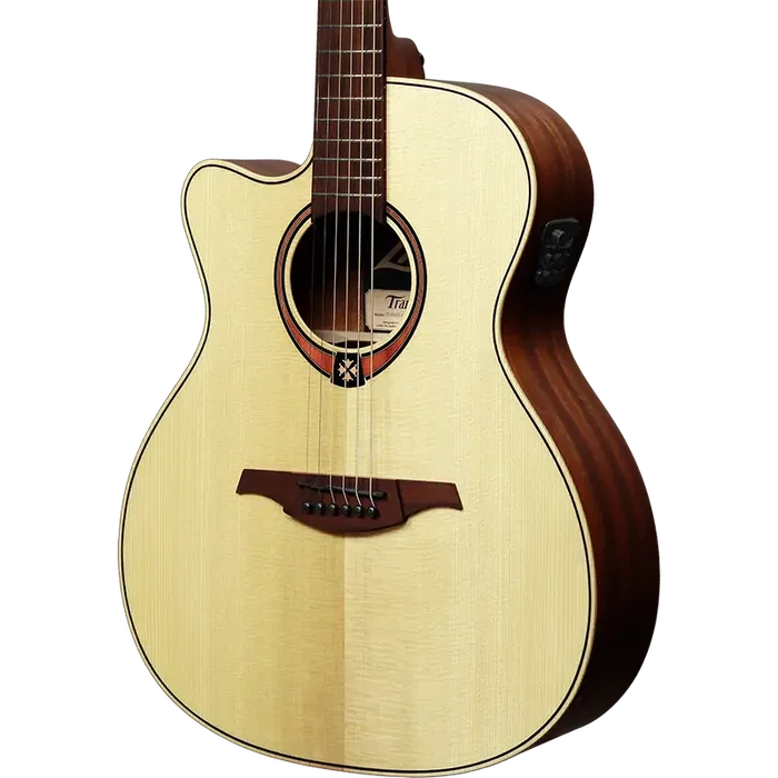 LAG Guitare électroacoustique Auditorium Tramontane 88 A/E Cutaway pour gaucher, table épicéa massif, caisse acajou, naturel, Stage Lâg