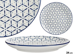 VESSIA Plat plat grec bleu et blanc 24cm