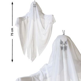 Fantôme d'Halloween Épouvantable Blanc avec Visage Effrayant 75 cm - Décoration pour Porte, Jardin et Arbre
