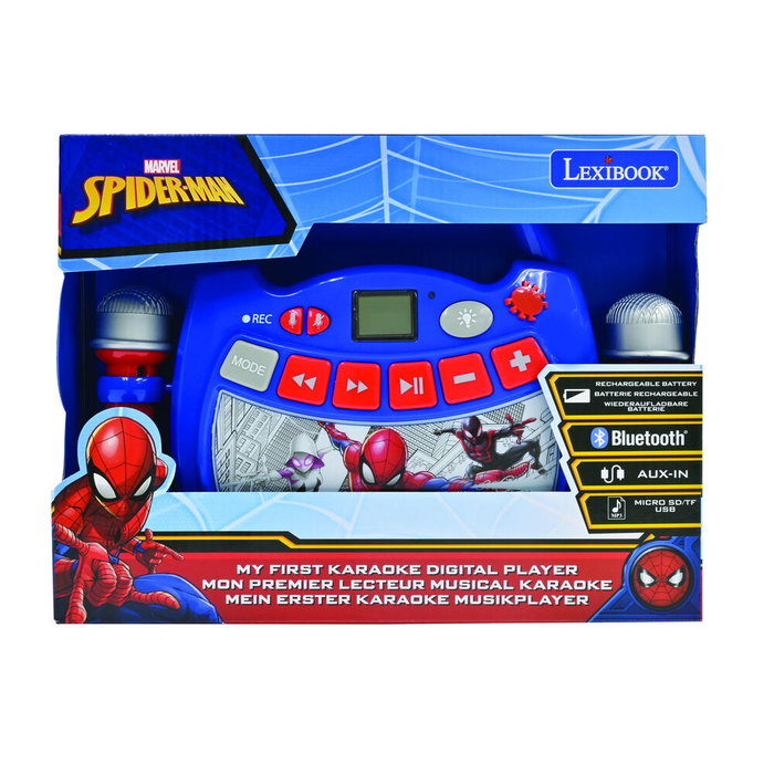 Lexibook - Haut-parleur karaoké Spiderman Marvel Bluetooth, avec microphones, effets de lumière, fonctions d'enregistrement et modificateur de voix