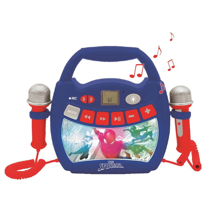 Lexibook - Haut-parleur karaoké Spiderman Marvel Bluetooth, avec microphones, effets de lumière, fonctions d'enregistrement et modificateur de voix