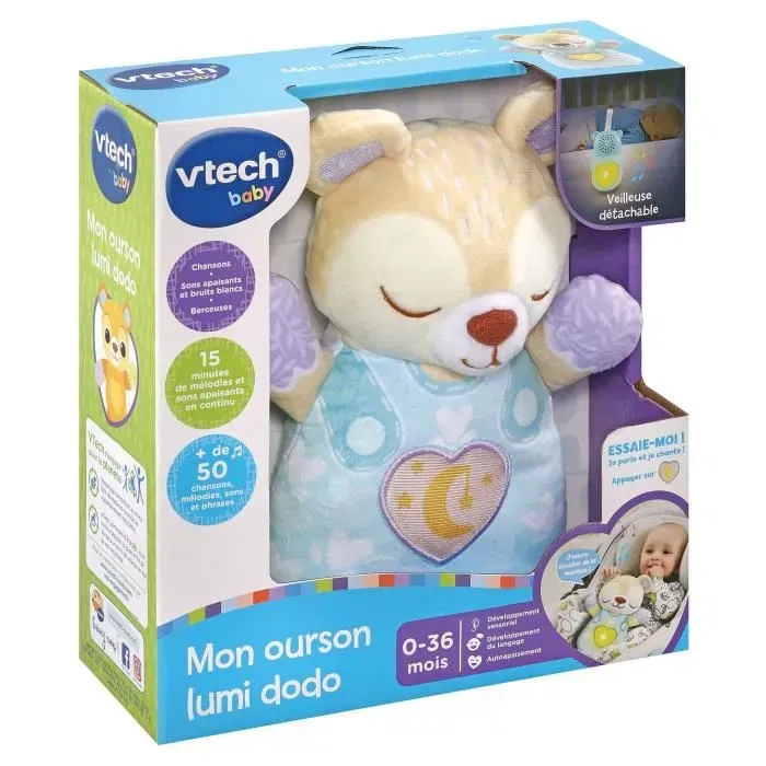 VTech Baby Mon Ourson Lumi Dodo - Peluche dodo 3 en 1 avec veilleuse et plus de 50 chansons apaisantes pour bébé