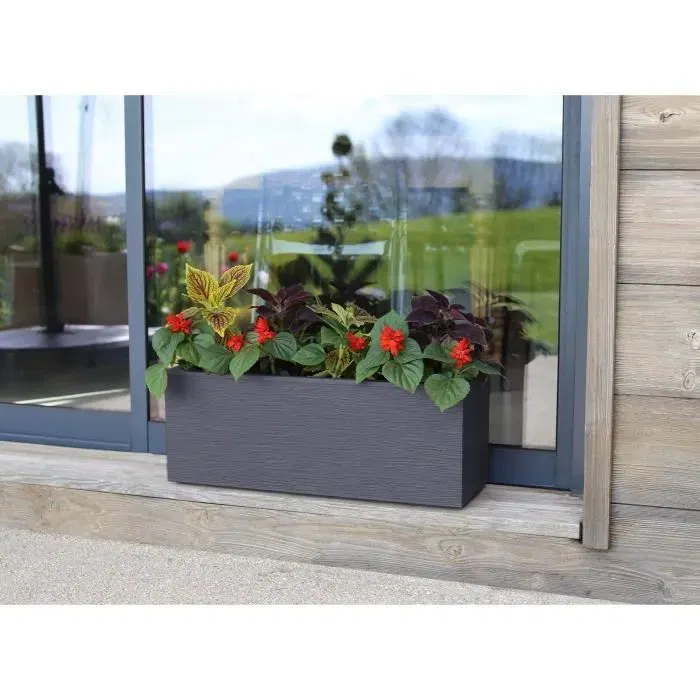 Graphit Up - Balconnière et Jardinière Moderne 25 Litres - Décoration Vagues - Intérieur/Extérieur - Dimensions 59 x 19.5 x 22.8 cm - Anthracite