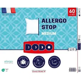 Dodo Oreiller ALLERGO STOP 60 x 60 cm - Anti-allergique, enveloppe traitée ALLERGO, garnissage fibre VOLUPT'AIR