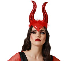 Couronne de démon diabolique rouge avec cornes et plumes pour costume d'Halloween et fête déguisée