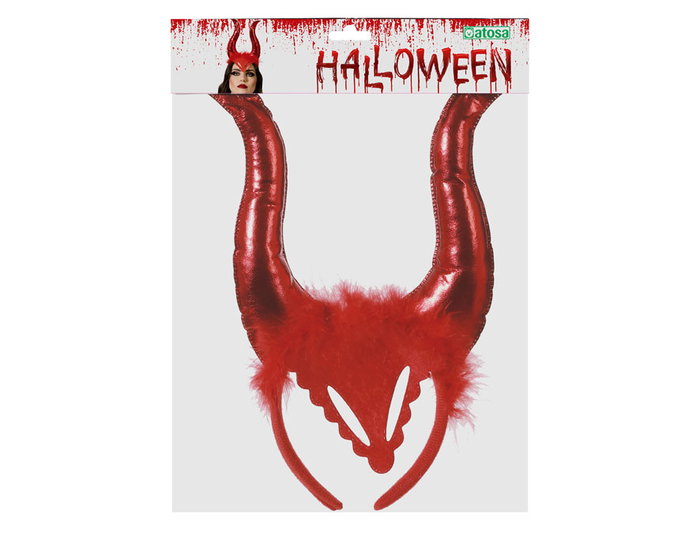 Couronne de démon diabolique rouge avec cornes et plumes pour costume d'Halloween et fête déguisée