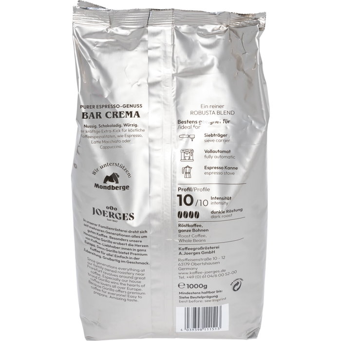 Joerges Espresso Gorilla Bar Crema 1 kg Joerges Espresso Gorilla Bar Crema 1 kg