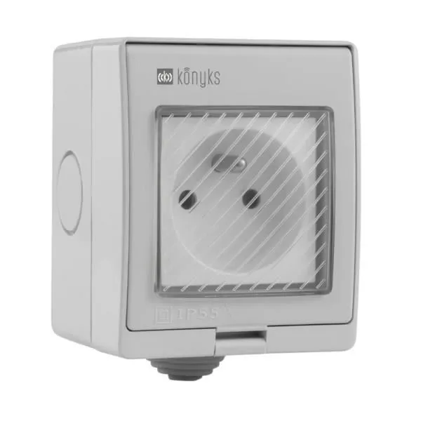 Konyks Prise Extérieure Connectée Pluviose FR, IP55, WiFi et Bluetooth, Compatible Alexa et Google Home, Blanc