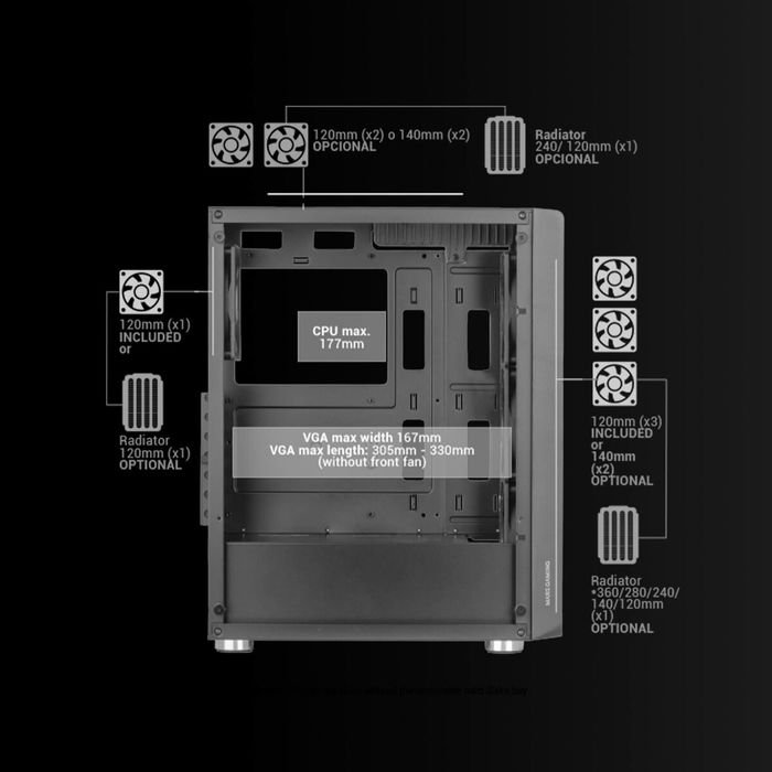 Boîtier ATX semi-tour Mars Gaming MCF Noir