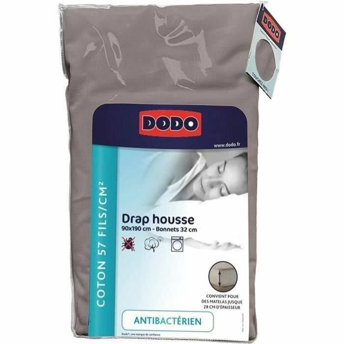 Dodo Drap housse antibactérien Taupe 90x190 cm avec bonnet 32 cm