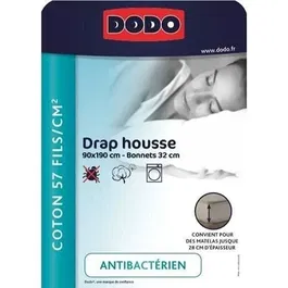 Dodo Drap Housse - Taupé - 90 * 190 cm - Antibactérien - Coton 57 Fils - Bonnet 32 cm