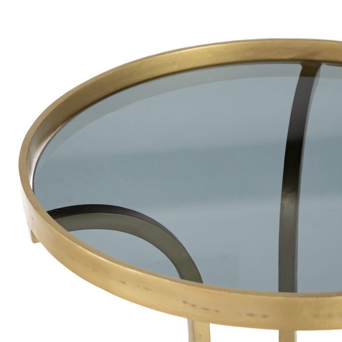 BigBuy Home Jeu de 2 tables Doré Fumé Rond