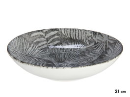 VESSIA Plat creux en porcelaine motif feuille Noir-Blanc 21cm