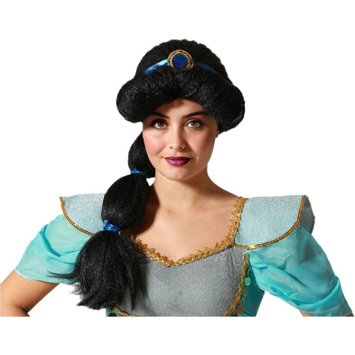 BigBuy Carnival Perruque de Princesse Arabe Noire avec Diadème et Tresse