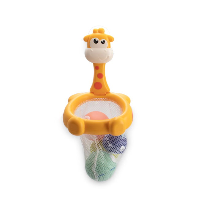 Tachan - Panier mural pour bain en forme de girafe pour enfant à partir de 1 an - 4 balles incluses - Supports 6 langues