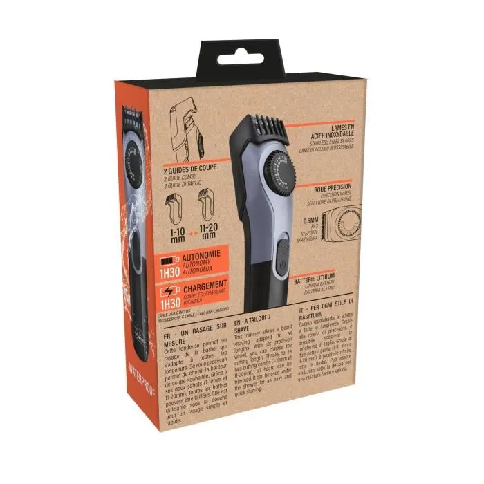 THE BARB' XPERT 6042 - Tondeuse à barbe sans fil sur batterie Lithium - Autonomie 1h30 - 19 hauteurs de coupe - Indicateur LED - Lame inox