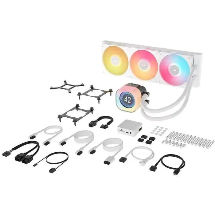 Corsair Watercooling iCue LINK H150i RGB Elite Titan 360 mm LCD - Réfrigération liquide AIO avec écran LCD et RGB - CW-9061026-WW Blanc