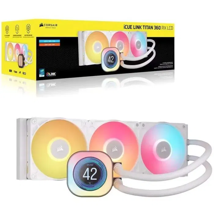 Corsair Watercooling iCue LINK H150i RGB Elite Titan 360 mm LCD - Réfrigération liquide AIO avec écran LCD et RGB - CW-9061026-WW Blanc