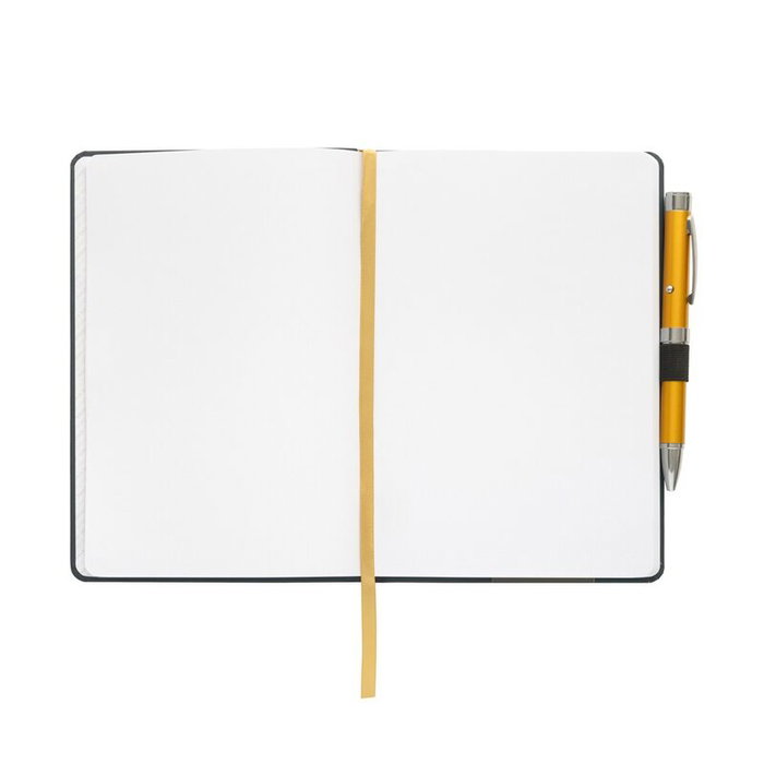 ERIK - Cuaderno A5 premium 96 hojas punteadas avec couverture rigide, élastique de fermeture, marque-page, poche intérieure et bolígrafo avec projecteur d'écusson Real Madrid