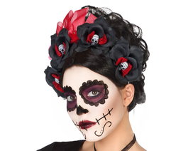 Atosa Diadema Catrina Roses Noires et Rouges Calavera Femme Adulte