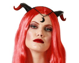 Atosa Diadème avec cornes de démon et lune noire rouge et noir