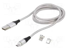 SAVIO Câble magnétique USB 2.0, 1m, Gris