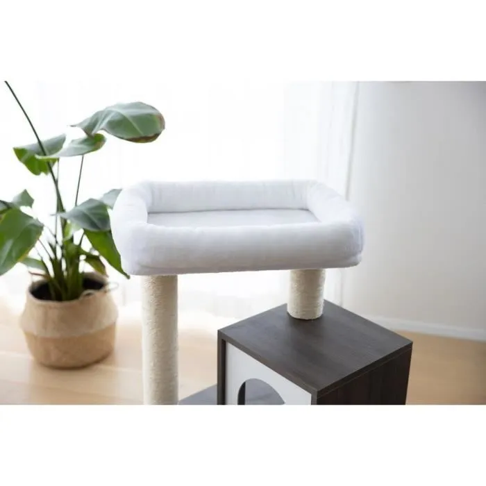 Kerbl - Arbre à chat Flair pour chats - 86 cm - Niches et corbeille - Housse lavable - Blanc et gris - 48 x 44 x 86 cm