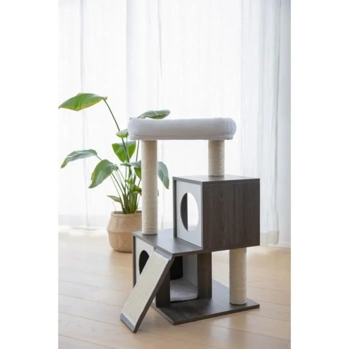 Kerbl - Arbre à chat Flair pour chats - 86 cm - Niches et corbeille - Housse lavable - Blanc et gris - 48 x 44 x 86 cm