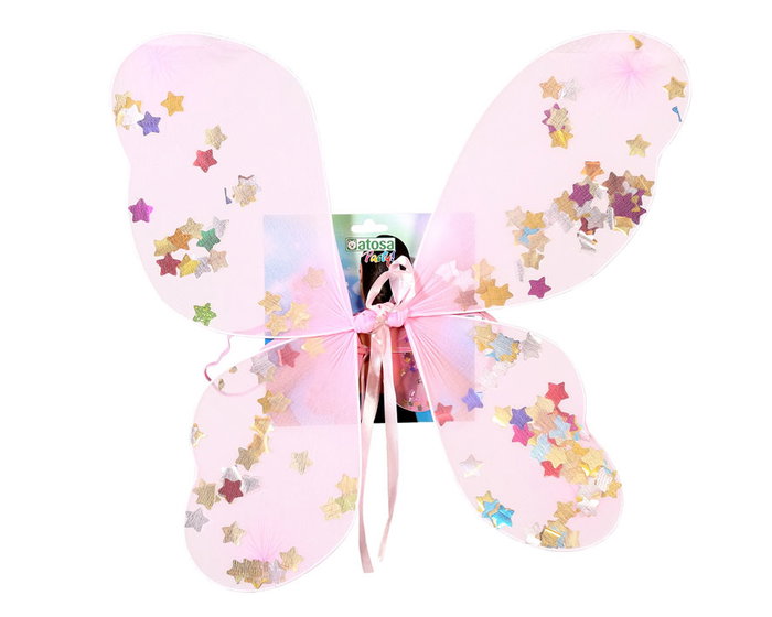 Ailes de Fée Roses 40x41 cm avec Étoiles Multicolores Brillantes - Accessoire Déguisement pour Enfant en Polyester