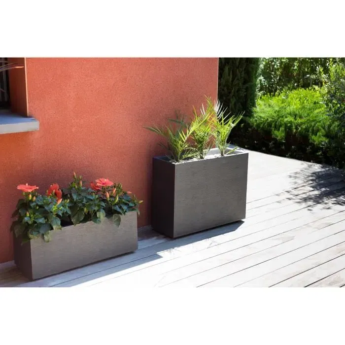 EDA PLASTIQUE Bac à fleurs Muret Loft GRAPHIT - 46 Litres - 78.5 x 29.5 x 60 cm - Anthracite - Résistant UV et Gel - Fabriqué en France