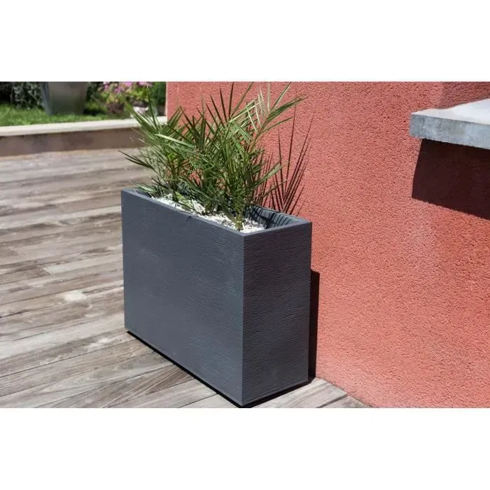 EDA PLASTIQUE Bac à fleurs Muret Loft GRAPHIT - 46 Litres - 78.5 x 29.5 x 60 cm - Anthracite - Résistant UV et Gel - Fabriqué en France