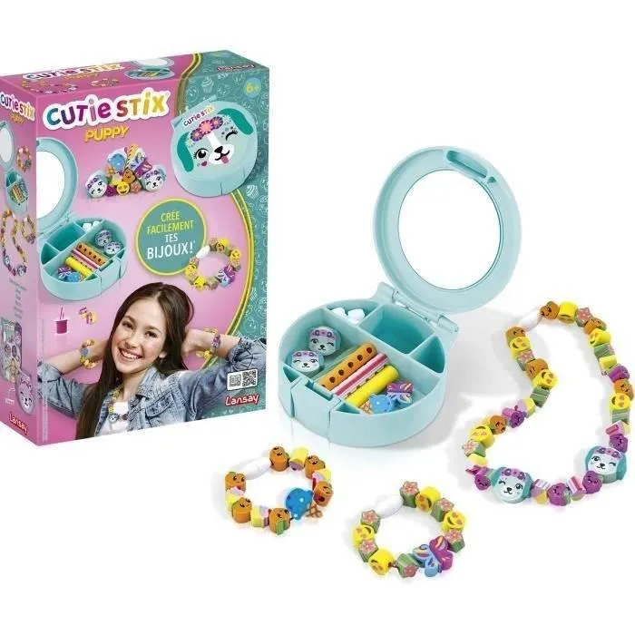 Lansay Cutie Stix Puppy - 33121 - Jeu de création de bijoux pour enfants - Kit pour réaliser un collier ou des bracelets - À partir de 6 ans