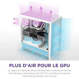 NZXT H5 Flow RGB Boîtier PC Moyen-Tour ATX Blanc avec Ventilateurs RGB, Mesh et Optimisation du Refroidissement (CC-H52FW-R1)