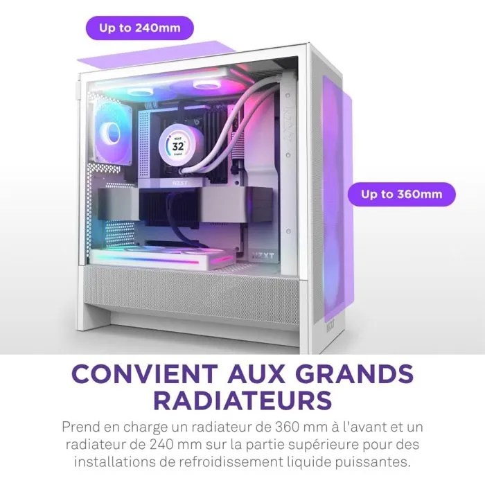 NZXT H5 Flow RGB Boîtier PC Moyen-Tour ATX Blanc avec Ventilateurs RGB, Mesh et Optimisation du Refroidissement (CC-H52FW-R1) NZXT H5 Flow RGB Boîtier PC Moyen-Tour ATX Blanc avec Ventilateurs RGB, Mesh et Optimisation du Refroidissement (CC-H52FW-R1)