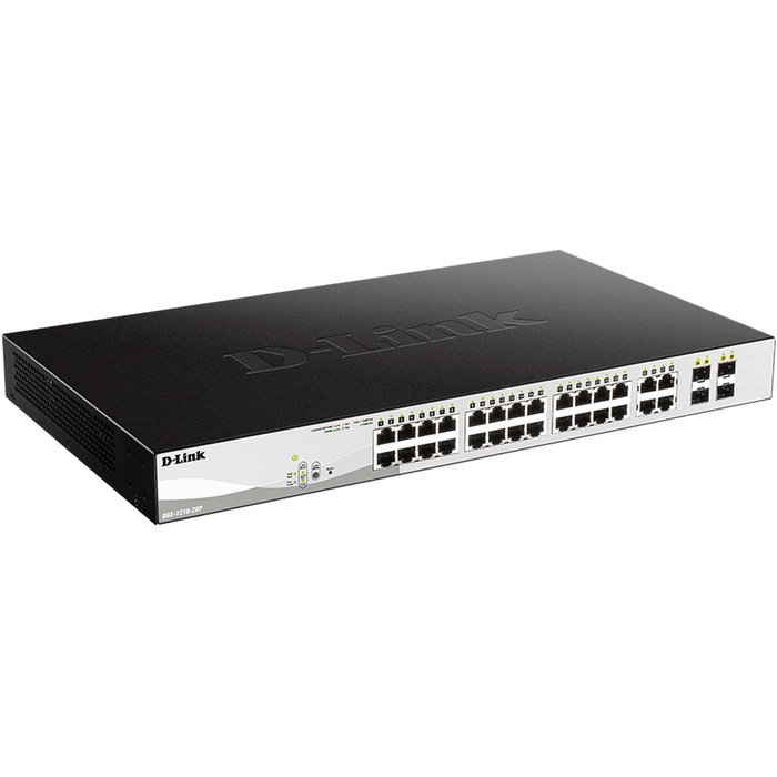 D-Link Switch Gestionable 28 Ports PoE+ 24 Fast Ethernet 4 Gigabit Combo Cuivre/Fibre DES-1210-28P