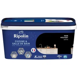 Ripolin - Peinture Cuisine et Bain Noir Houvert 2 L - Pour murs, boiseries, plafonds, radiateurs - Anti-taches, anti-moisissures - Formule bas carbone - Fabrication française