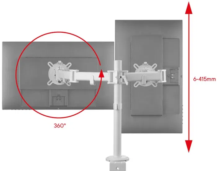 One For All Support de moniteur double bras VESA 100 pour écrans 13 à 32 pouces (8 kg max) - Hauteur et rotation réglables, gestion de câbles - Garantie 10 ans - Blanc