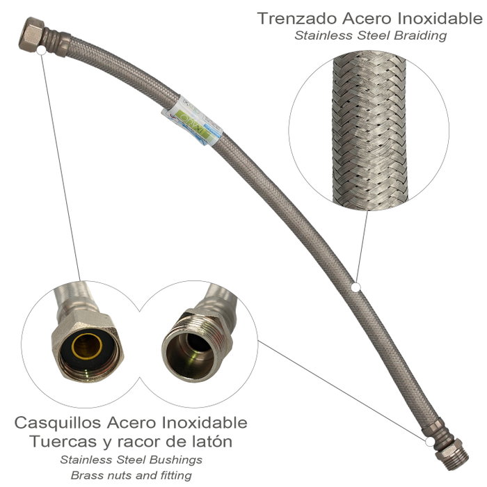ORYX Latiguillo Flexible Acier Inoxydable Termo Mâle 1/2 pol - Femelle 1/2 pol 500 mm