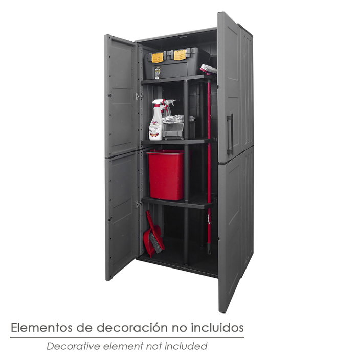 ART PLAST Armoire haute en résine avec porte-balais, 68x37x169 cm, Gris foncé ART PLAST Armoire haute en résine avec porte-balais, 68x37x169 cm, Gris foncé